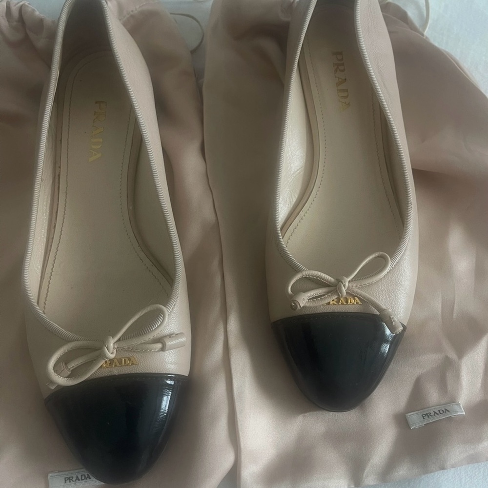 Prada Cream and Black Flats with Two-Tone Design